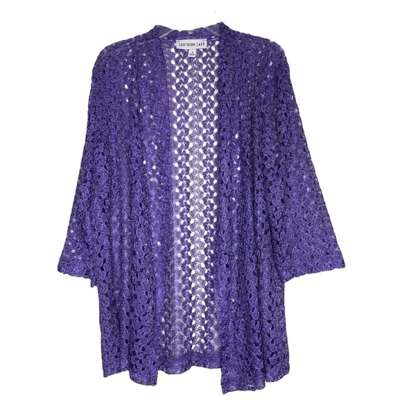 SOUTHERN LADY - Purple Lace Open Front Kimono Cardigan - Size Small LIKE NEW - Picture 1 of 4